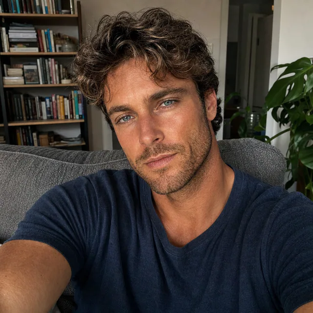 Everyday sofa selfie of a white man at home